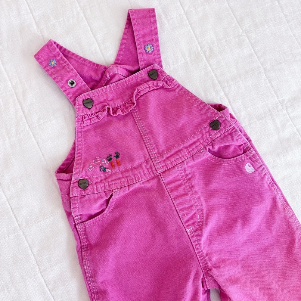 Carhartt Girls Bib Overalls Size‎ 18 Months Pink Classic Toddler Bunny READ